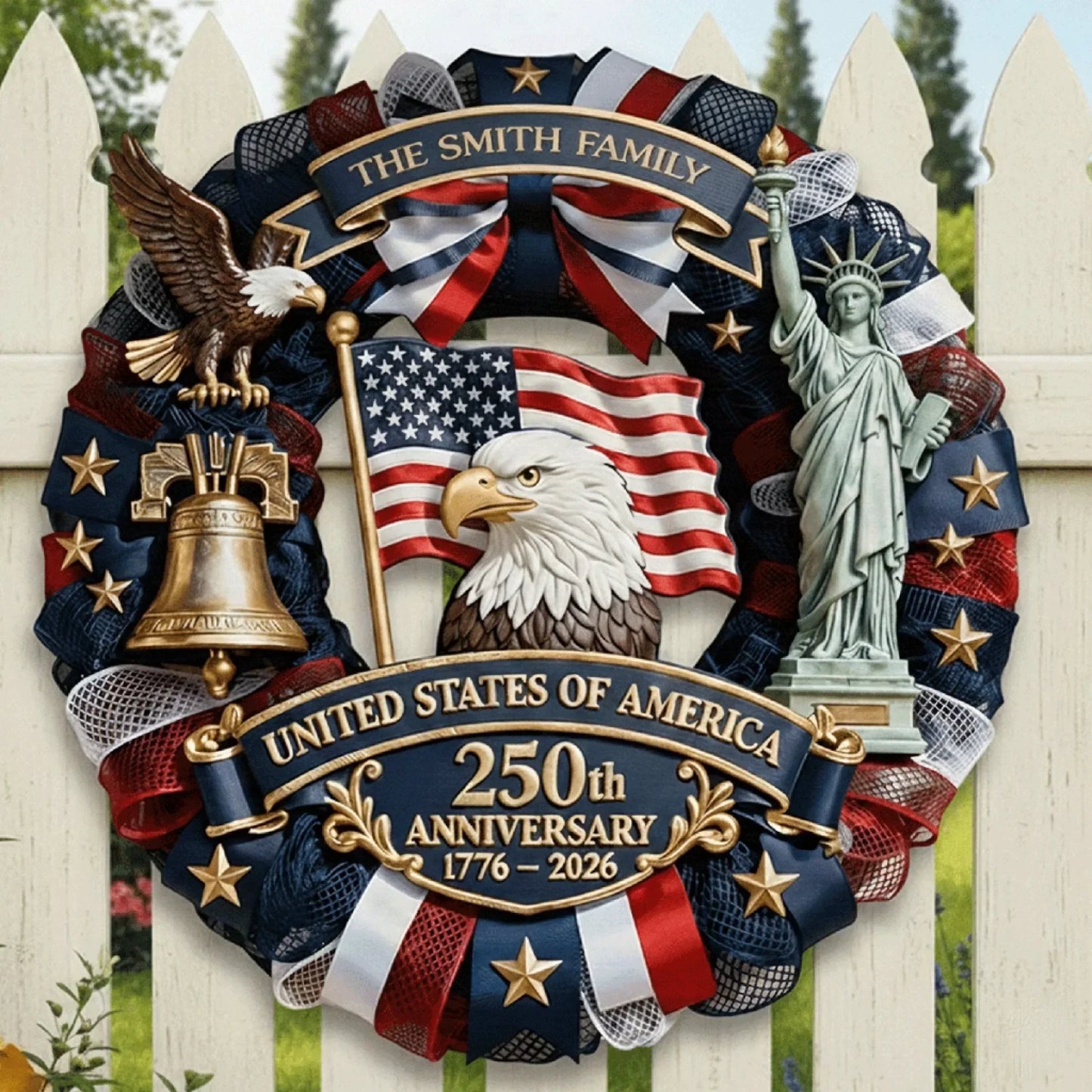 Wood Sign - Personalized America 250th Anniversary Gifts For Mom. Dad. Brother. Sister. Kids - Family Forever United