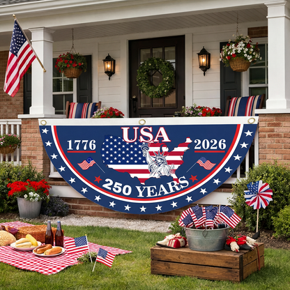 🔥Last Day 49% OFF🎉250th Anniversary Birthday Bunting Flag. 1776-2026 Commemorative Patriotic Fan Banner with Brass Grommets