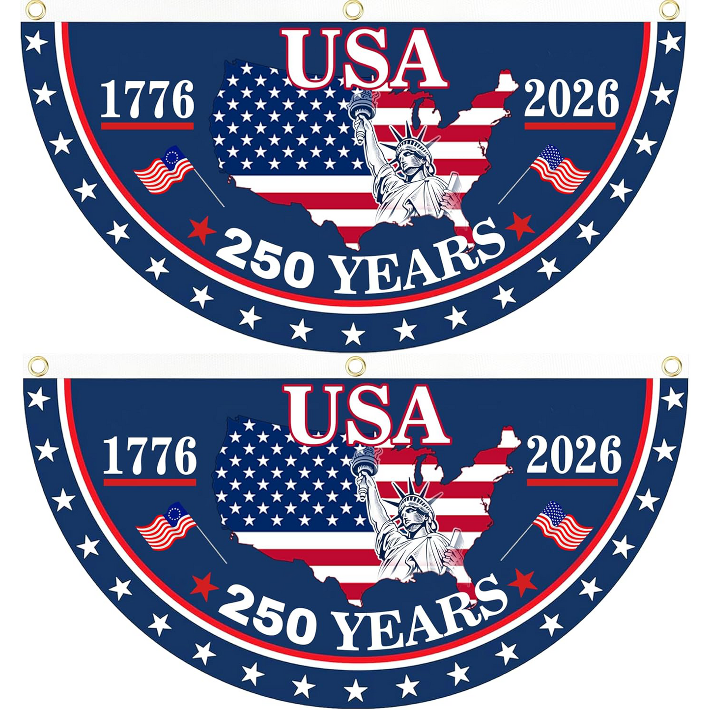 🔥Last Day 49% OFF🎉250th Anniversary Birthday Bunting Flag. 1776-2026 Commemorative Patriotic Fan Banner with Brass Grommets